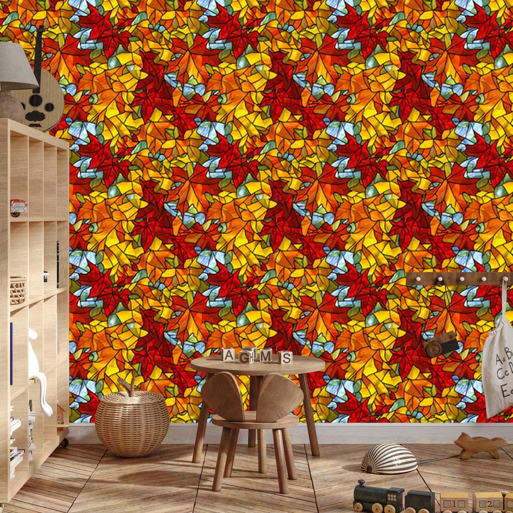 Stained Glass Wallpaper Red and Gold for Living Room and Bedroom 50x1000