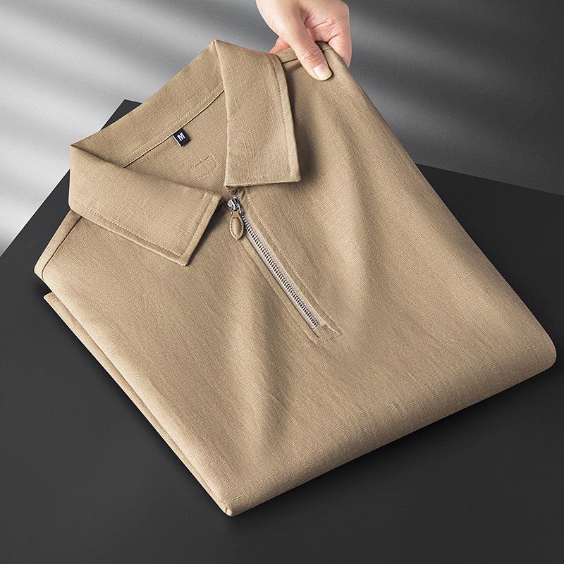 

Men s Premium Cotton-Linen Half-Zip Breathable Golf Polo Shirt with Collar and Short Sleeves 2XL хакі