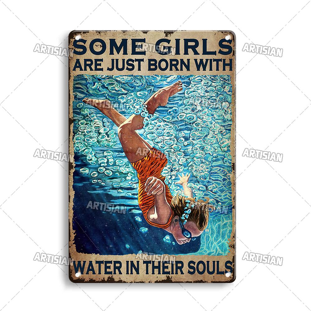 Artisian Sport Metallschild Schwimmen Blechschild Tauchen Dekoratives Poster Wanddeko Garage Bar Pub Club Hotel Café Küche Zuhause