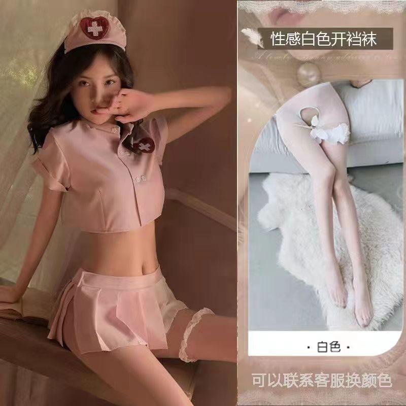 Sexy Female Sexy Sweet See-through Short Top Pleated Skirt Nurse Uniform Seduction Suit A