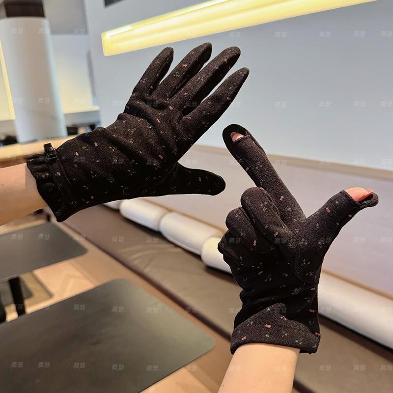 Winter Girl Thickened Korean Sweet Floral Lady Five-finger Riding Cold-proof Cycling Windproof