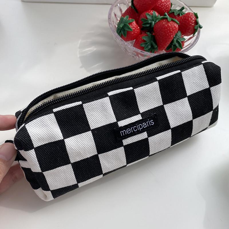 Leopard Grid Chess Print Pencil Case Large Capacity Stationery Bag Storage