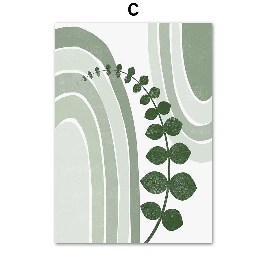 Abstract Line Girl Face Monstera Leaf Green Arched Nordic Posters And Prints Art Canvas Painting Wall Pictures Living Room Decor
