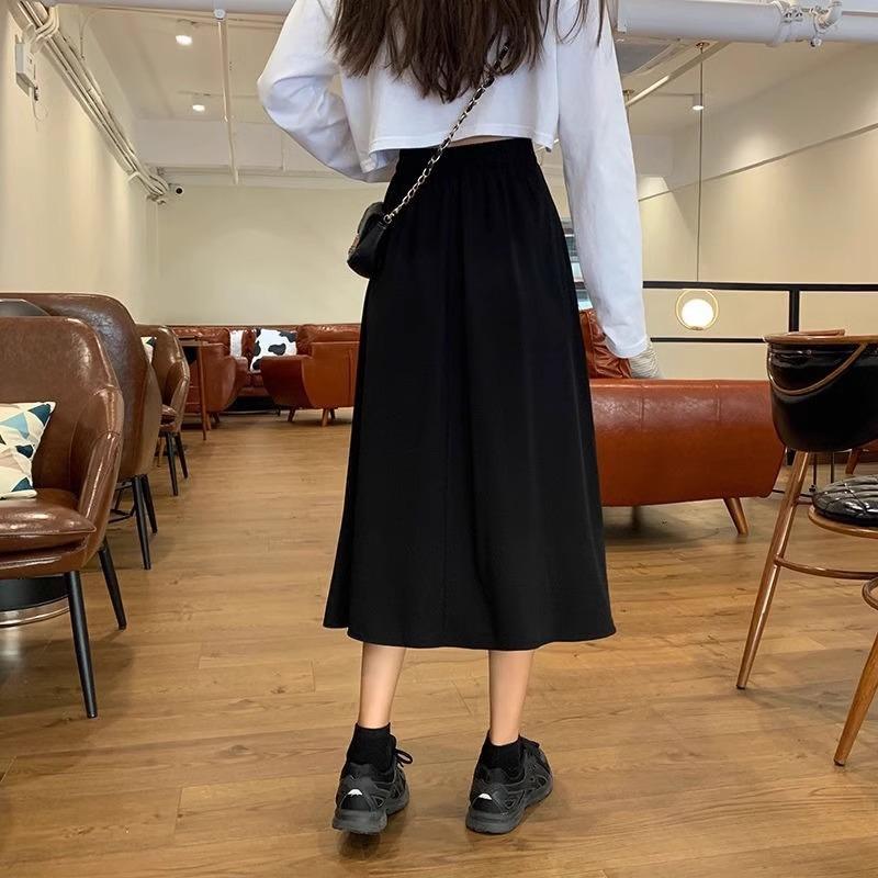 Large High-Waist A-Line Skirt for Women - 2024 Spring, Medium-Length, Black, Fashionable Korean Style Umbrella Skirt