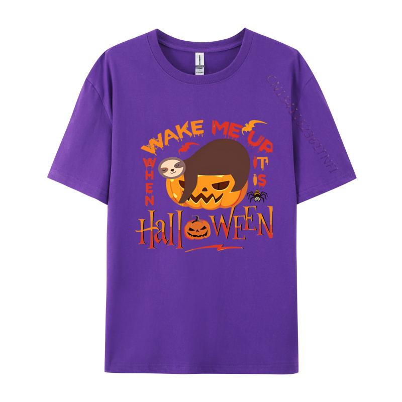 Funny Wake Me Up When Its Halloween Sloth Tshirts Vintage T Shirt Male Funny Tee Tops 100 Cotton Fabric Tshrits Black