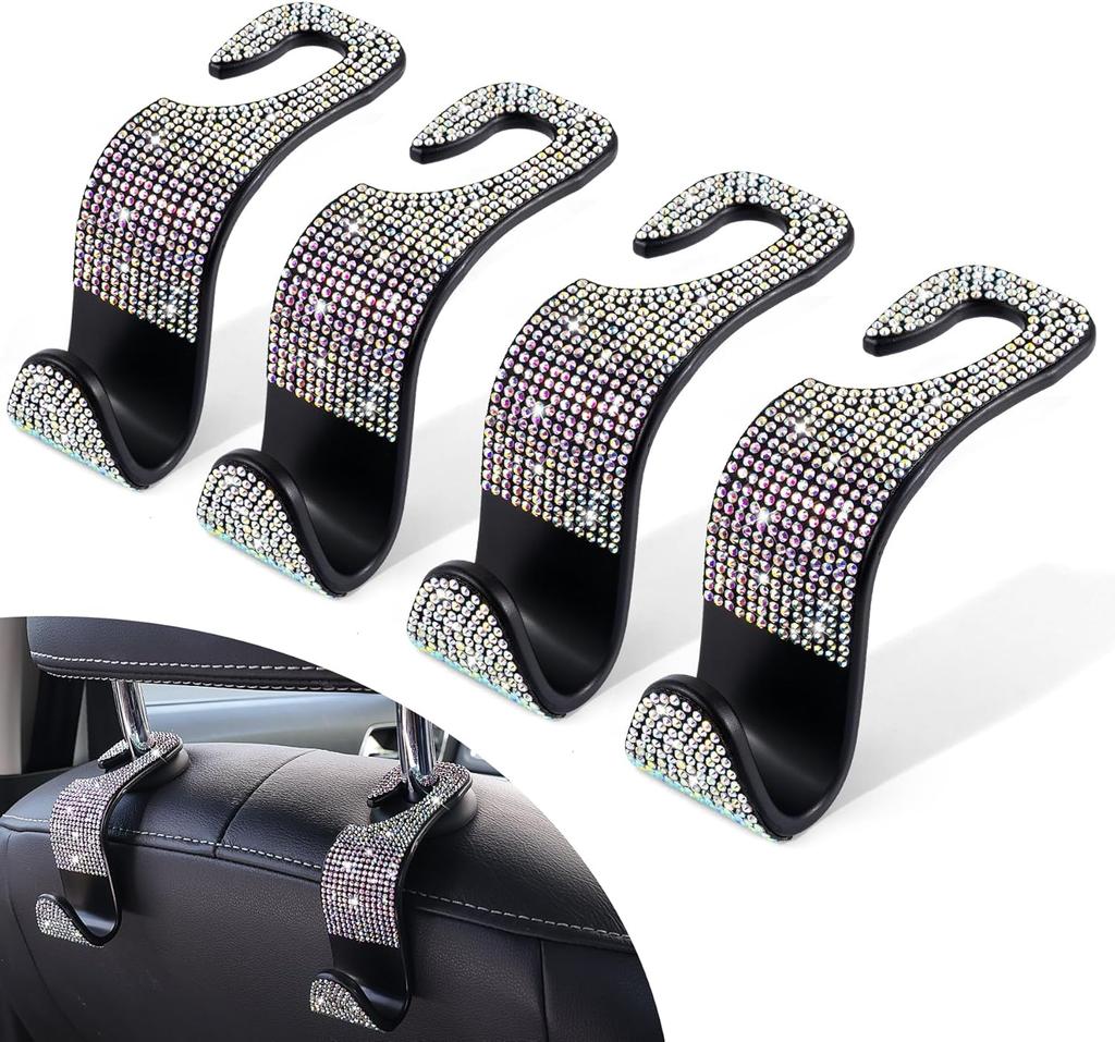 4pcs Black Car Back Seat Headrest Hooks Car Seat Organizer Accessory for Coats Umbrellas Grocery Bags