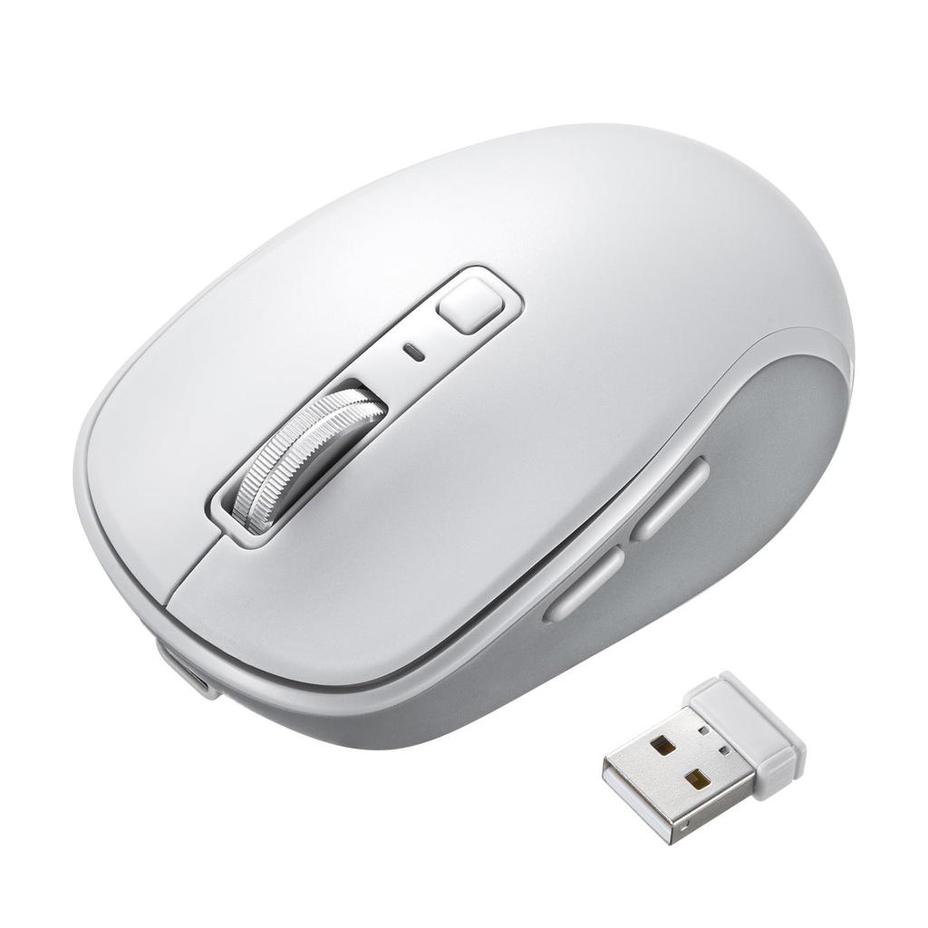 Sanwa Supply Silent Bluetooth Wireless Mouse (Rechargeable, 5 Buttons, White) MA-WBBS519W