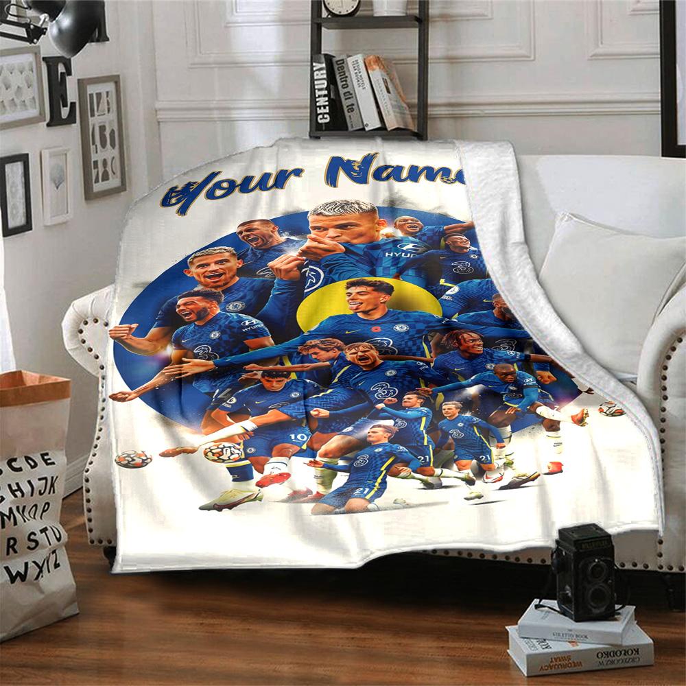 Chelsea Fc Football Player Customize Your Name Blanket Lightweight Customizable Blanket Soft Warm Cozy for Livingroom Office Seaside Bedding