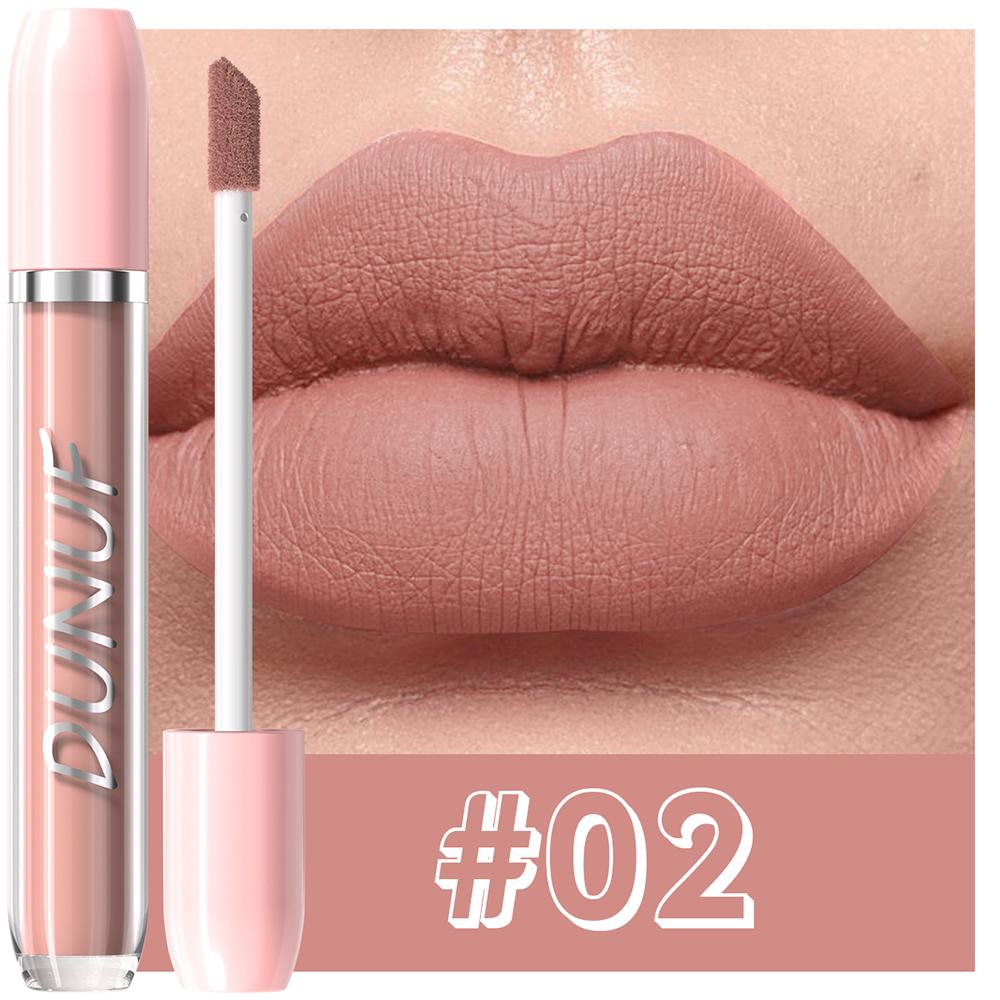 DUNUF Matte Liquid Lipstick Bean Paste Lip Gloss Long Lasting Waterproof Non‑Fading Easy To Apply Sexy Red Lip Glaze
