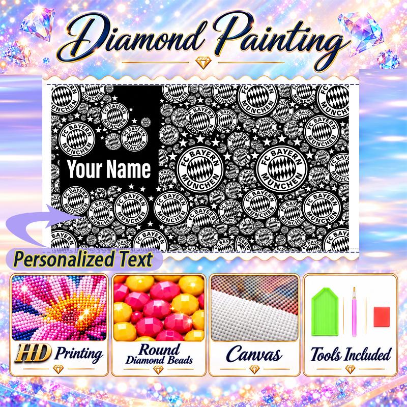 Bayern Munich 5D DIY Diamond Painting Custom Name Text, Full Drill Rhinestone Mosaic Art Home Gift