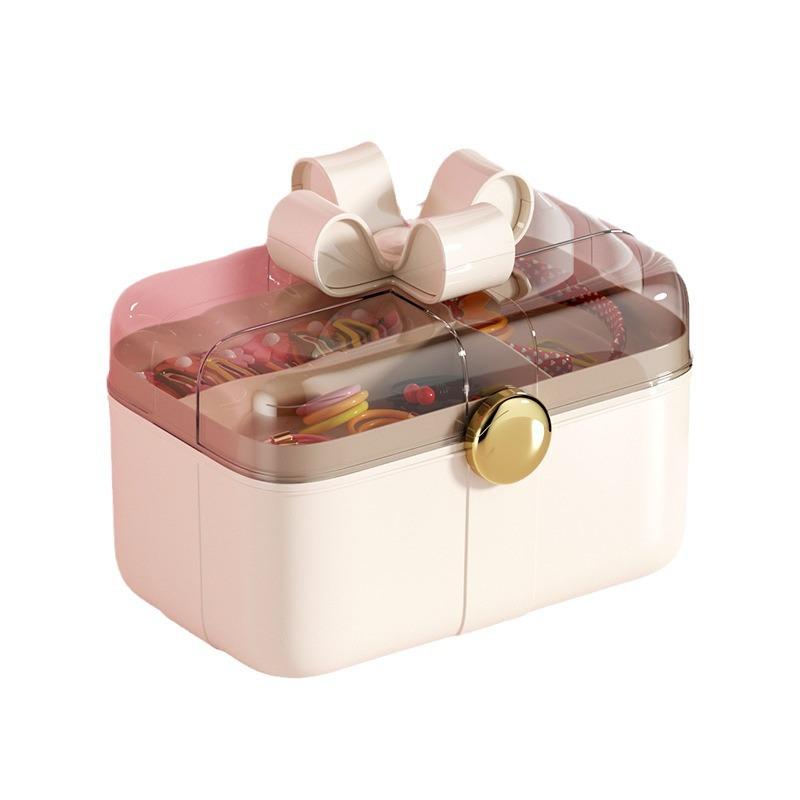 Household Large Capacity Children's Headwear Organizer Box, Hand-held Strap Cover Accessory Box, Hair Accessory Storage Box