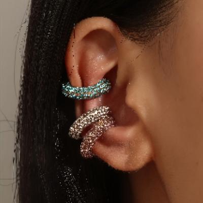 A Set of Three Luxurious Ear Cuffs Adorned with Sparkling Gems, Designed for Women Who Prefer Clip-On Earrings Without Piercings