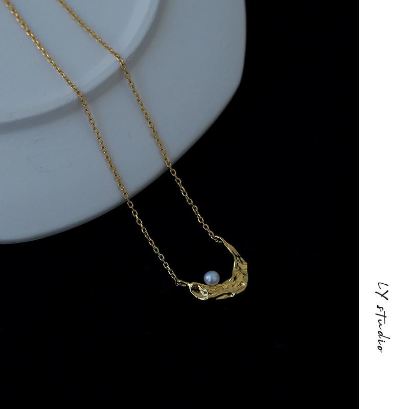 

Beizhu 3D сложенное ожерелье с луной, женское простое романтическое вогнутое металлическое ожерелье в стиле Instagram 42CM