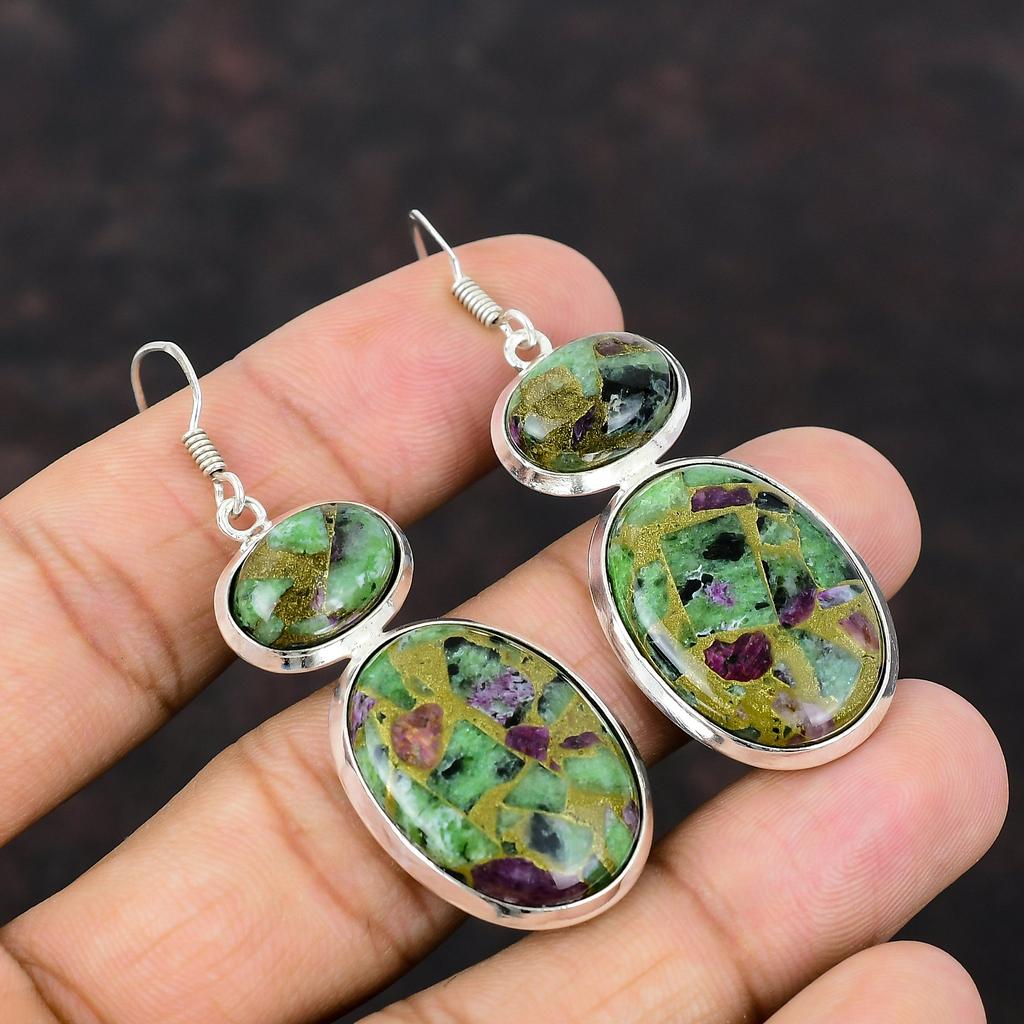 Koppar Rubin Zoisit Örhänge 925 Sterlingsilver Örhängen Unik Design Smycken Ädelsten Handgjort Örhänge Underbar Smyckesgåva Till Hennes