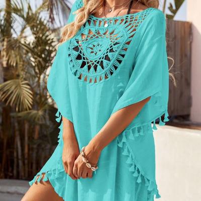 New Sexy Off-the-shoulder Hollow Loose Large Size Fringed Bikini Ins Wind Outside with Beach Blouse Top