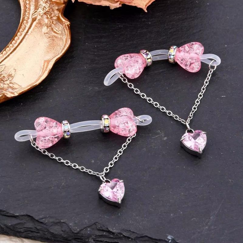 Non Piercing Fake Nipple Rings 2Pcs Minimalist Shiny Zircon Dangle Body Jewelry for Daily Office Wear Gift