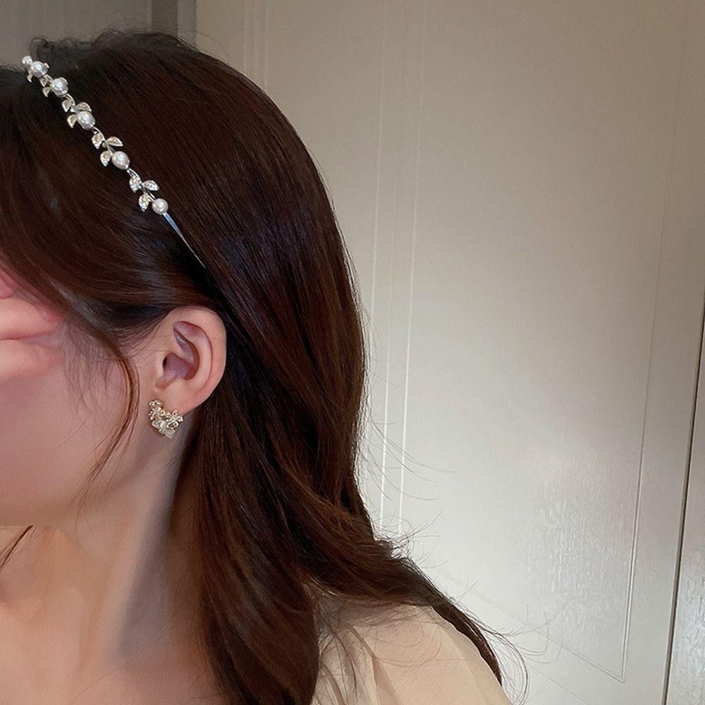 Wedding Bride Headwear Leaf Headband Korean Style Headwear Girl Thin Hair Hoop Rhinestone Hair Band