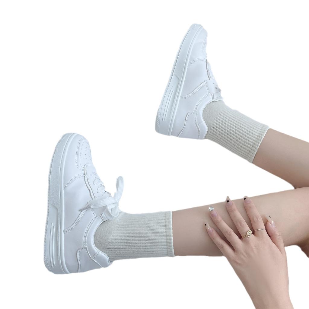 Spring New Warm Color Versatile Women's Shoes Sports and Leisure Board Shoes Ins White Shoes Straight Hair