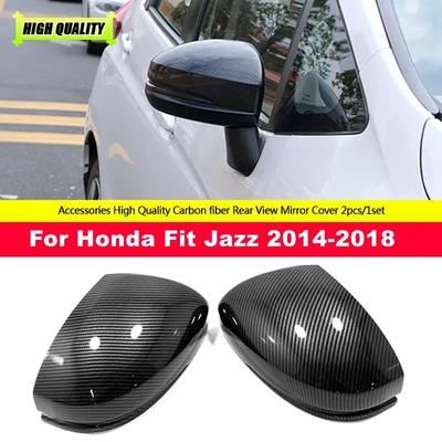 For Honda FIT JAZZ 2014-2018 Car Rearview Side Mirror Cover Wing Cap Exterior Door Housing Shell Trim Sticker ABS Carbon Fiber