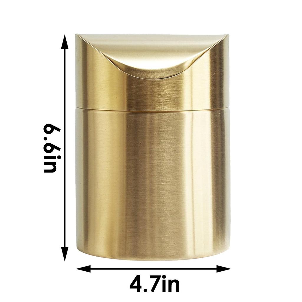Stainless Steel Trash Can with Swing Lid, Mini Countertop Trash Bin Bathroom, Golden Desktop Garbage Cans Tiny Kitchen Waste Bins with Trash Bag