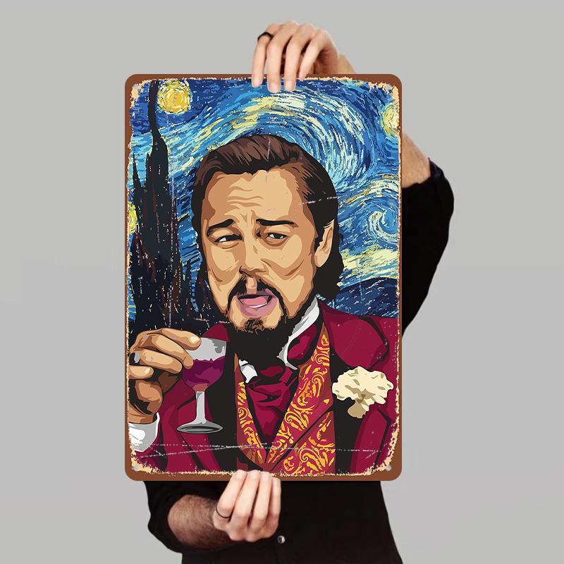 

Van Gogh Starry Night Art Leonardo DiCaprio Portrait Custom Metal Tin Sign Living Room Bar Decor Wall Hanging Painting 7.9x11.8In(20x30cm)