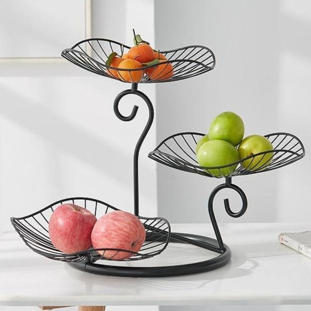Lotus Leaf Shape 3-Tier Fruit Basket Metal Wire Vintage Fruit Storage Tray with Base Space-Saving Fruit Basket Dining Table