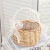 Handmade Storage Rack Woven Flower Baskets Rattan Storage Basket Flower Girl with Pearl Hand Basket for Home Wedding Decoration