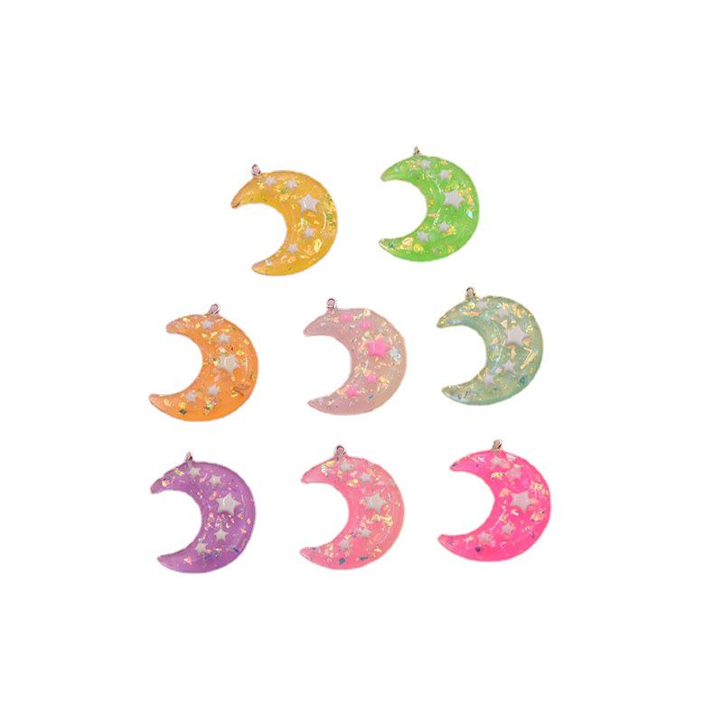 Colorful Resin Sequin Star & Moon Pendant Keychain for DIY Jewelry