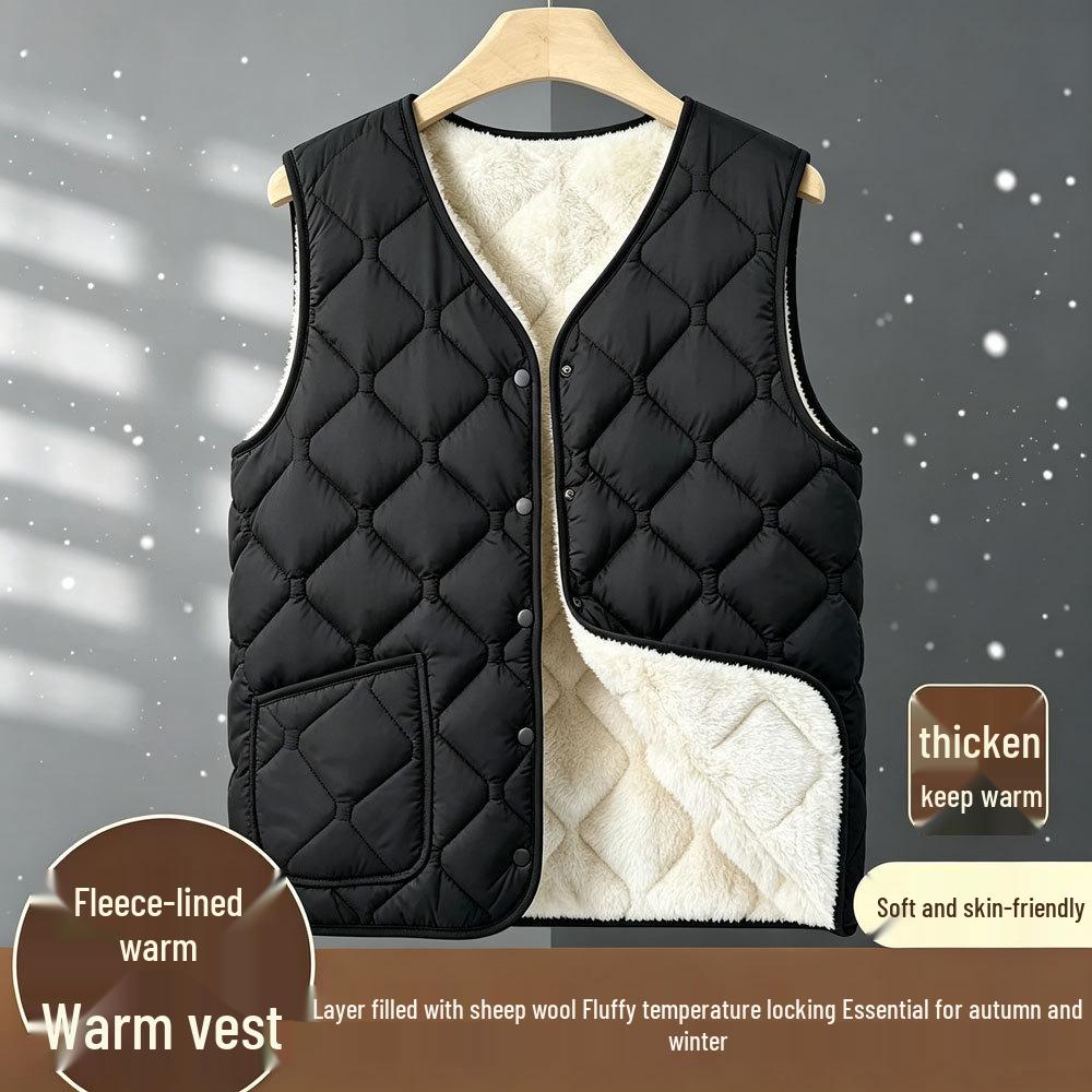 Women's 2025 Collarless Cotton Vest - Autumn/Winter Large Size Round Neck Waistcoat