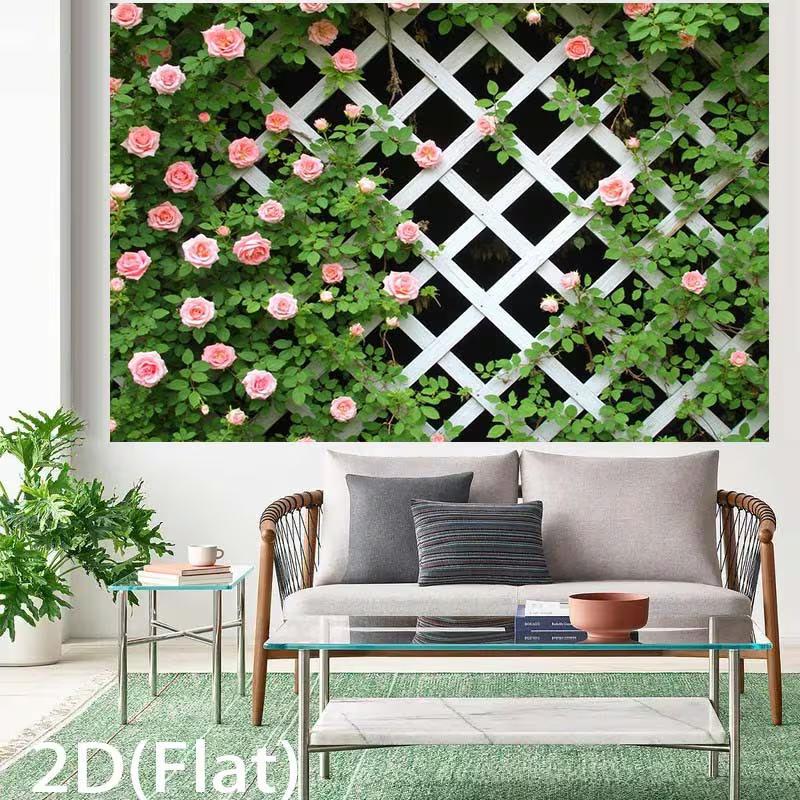 2D Romantic Rose Lattice Backdrop, Green Leaf Floral Fence Decor for Wedding Bridal Shower