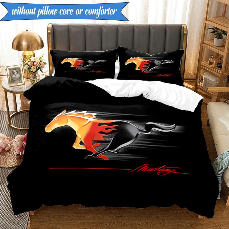 3PCS Mustang Printed Bedding Set For Bedroom dormitory, Includes 1 Duvet Cover & 2 Pillowcases for All Seasons Home Decor Fan gifts