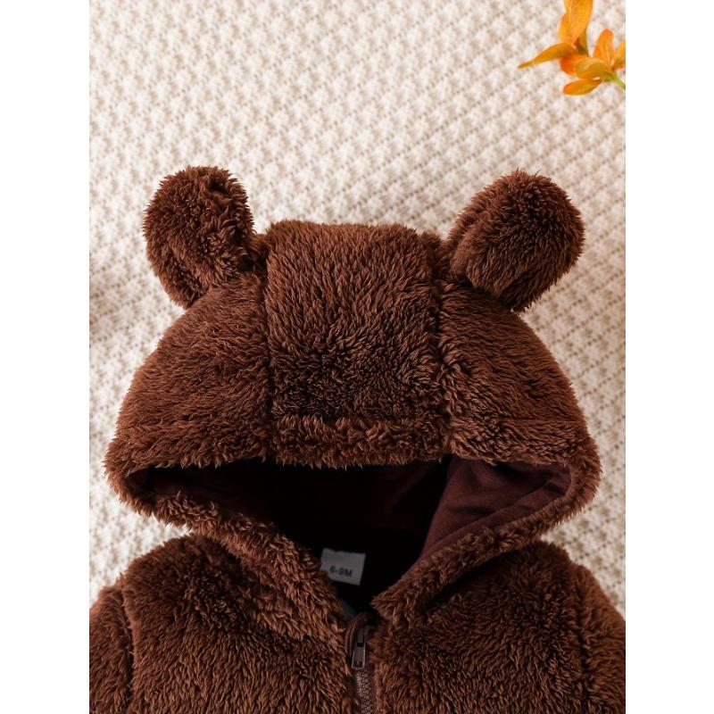 Dětské jednobarevné teplé sametové medvědí uši s kapucí, dlouhý rukáv, body pro batolata a holčičku podzim zima