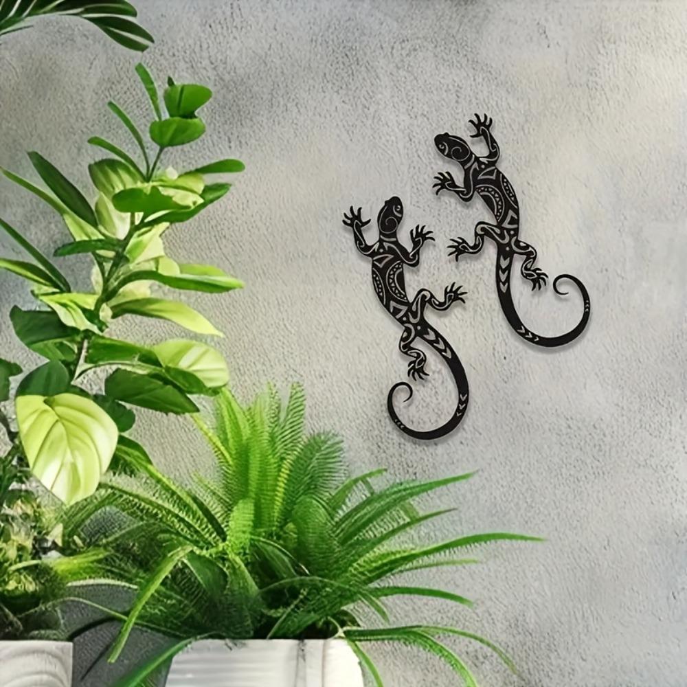 2 Piece Metal Gecko Wall Art Iron Sculpture Modern Home Garden Decor Indoor Outdoor
