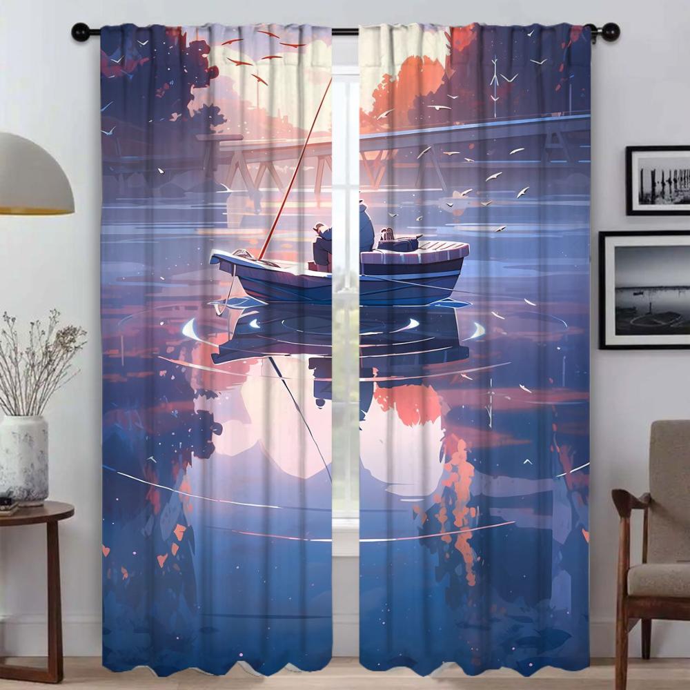 Sky and Ocean Elegant Room Curtains 2 Pieces Tulle for Bedroom Shades Halloween Decoration Living Room Curtain Partition Kitchen
