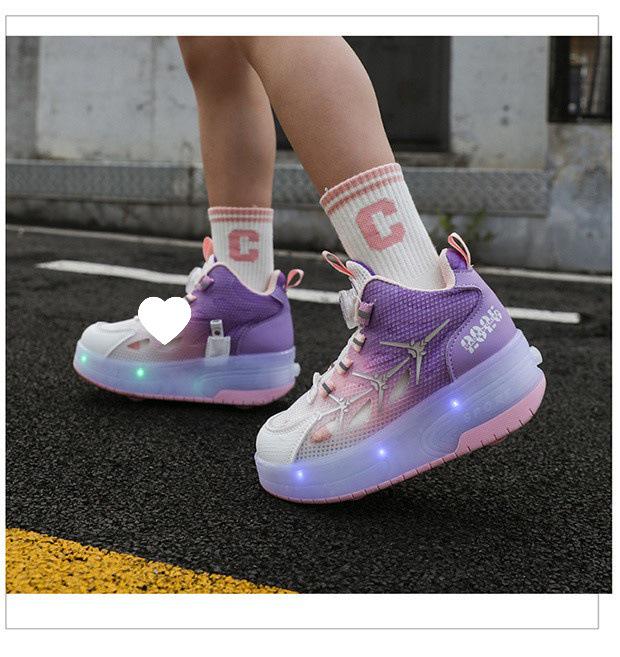 A1RW7V Kids' Retractable Double-Wheel Skating Shoes - Breathable Inline Roller Sneakers for Boys