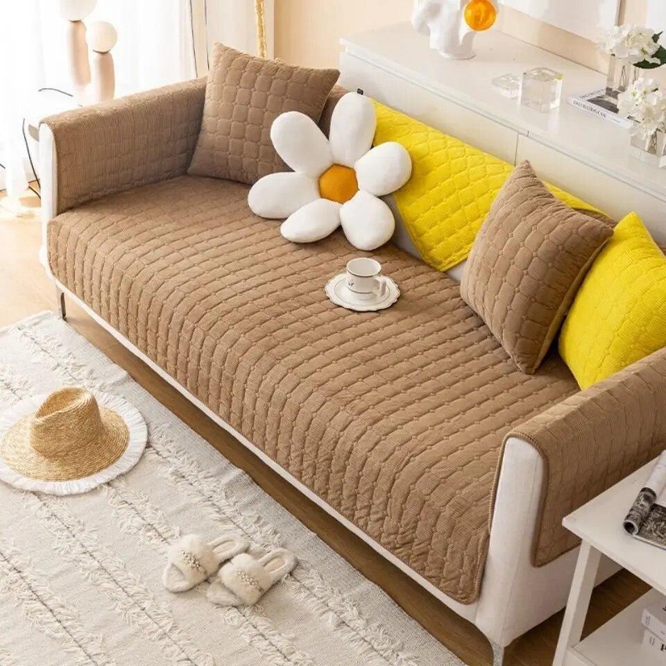 Plush Sofa Cushion Autumn And Winter Thickening Non-Slip Sofa Cover Living Room Solid Color Sofa Back Cover Armrest Towel