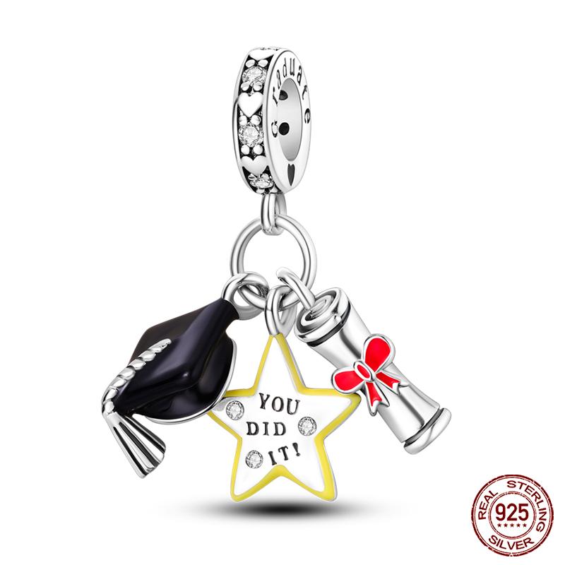 Copper Graduation Season Series Colored Owl Bachelor'S Hat Charms Beads Fit Qikaola Original Bracelets Diy Jewelry