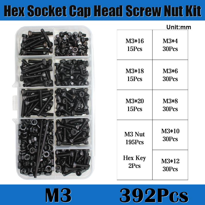 Hex Socket Head Cap Screws Nut M2 M3 M4 M5 M6 Grade 12.9 Machine Screw Alloy Steel Black Bolt Nut Hexagon Socket Bolt Nut Kit