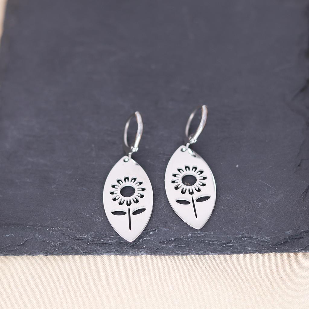 Kinitial Stainless Steel Death Moth Sun Moon Snake Mushroom Cactus Hamsa Hand Horse Earrings For Women Trendy Piercing Jewelry