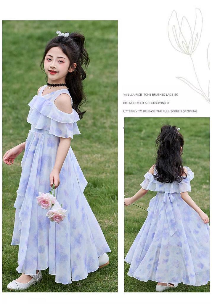 Elegante Vestido de Verano de Gasa Floral para Niñas - Falda Estilo Princesa 2026