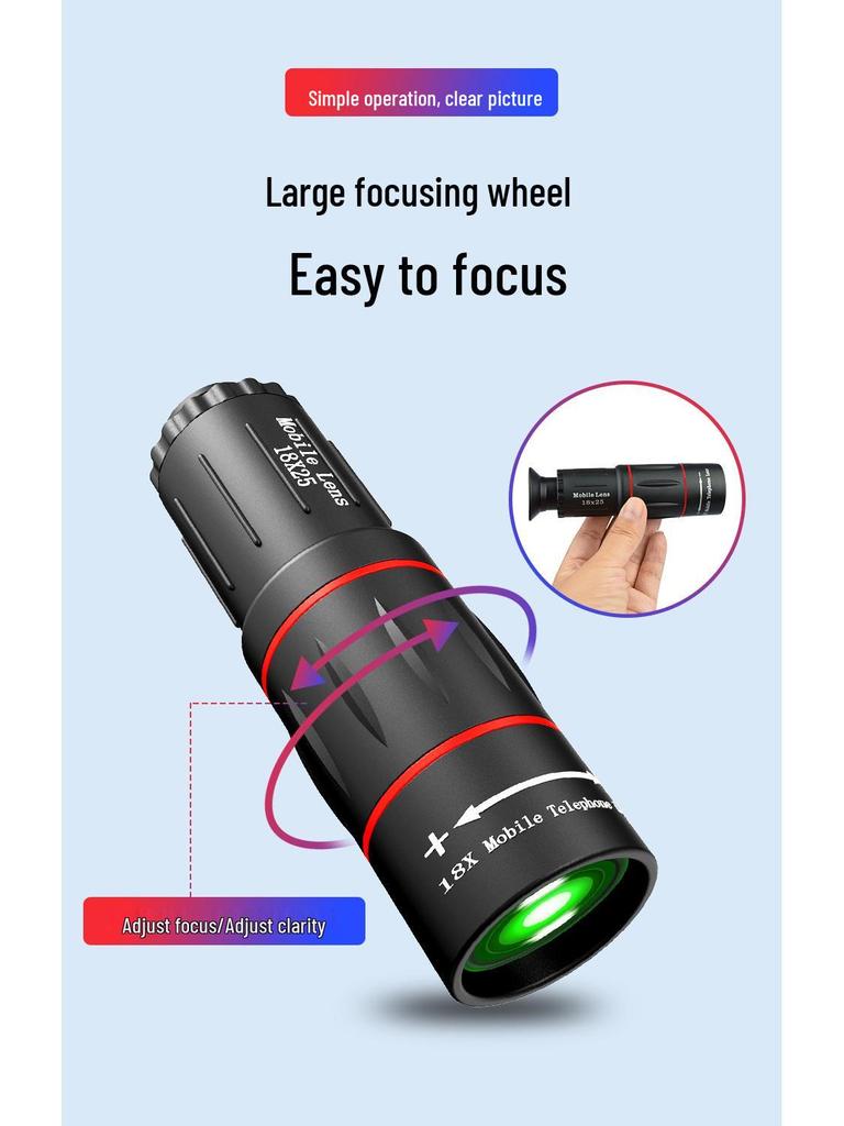 High-Definition Portable 18x Mobile Phone Telescope Lens for Outdoor Photography