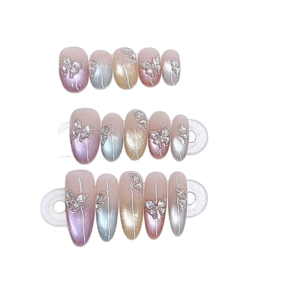 Hand-woven Armor New Colorful Butterfly Colorful Light Chasing Zircon Diamond Cat's Eye Manicure Sticker