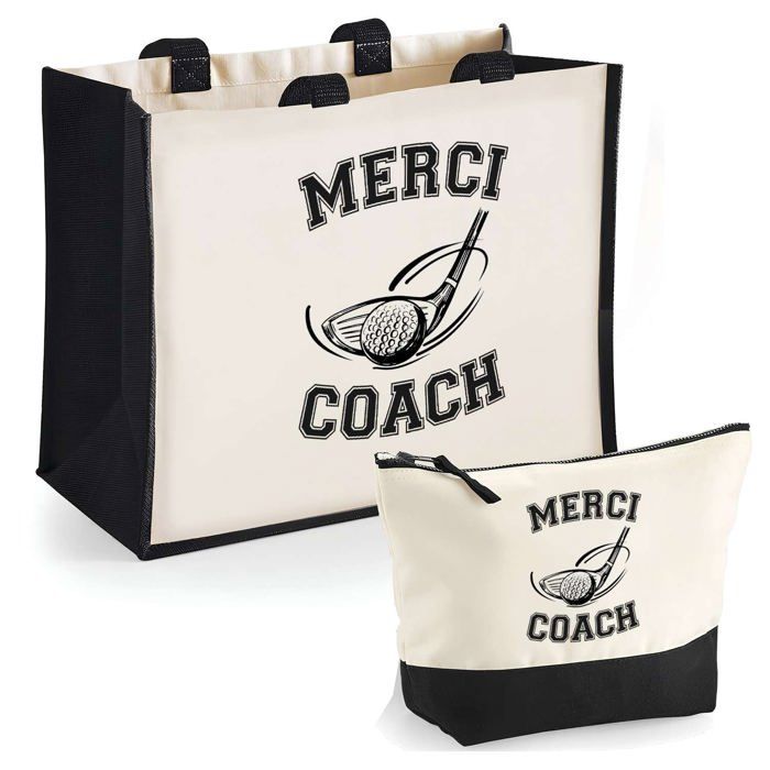 Tote Bag - PLANETEE - Duo Jute Tote Bag and Merci Coach Golf Pouch - Jute & Cotton - HD DTF Printing - Made In France
