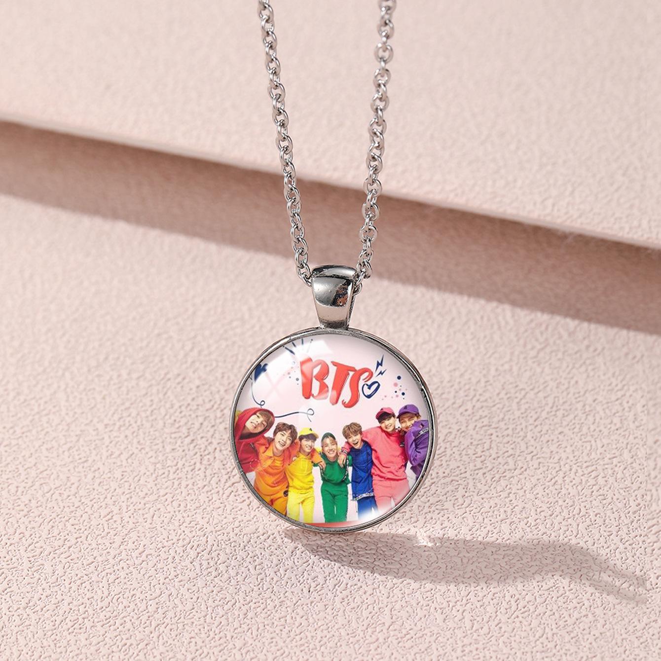 

BTS Logo & Group Photo Round Pendant Necklace, Kpop Bangtan Boys Necklace, ARMY Fans Jewelry Gift 9