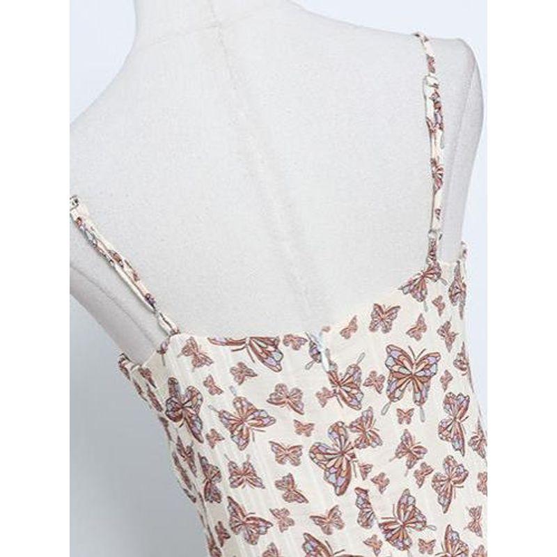 American Single Design Butterfly Printed Sexy Open Back Split Sling Long Dress Silm Holiday Beach Dress Dress