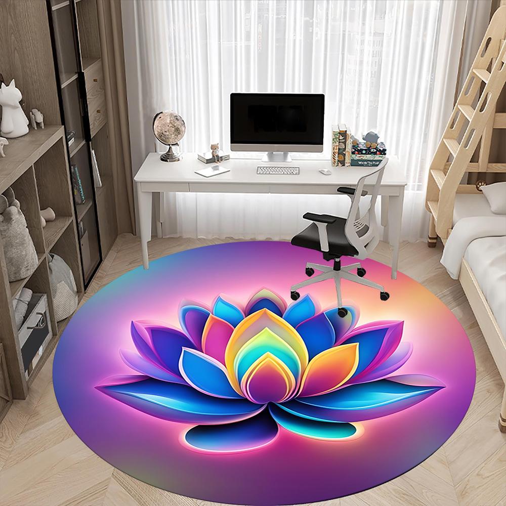 1pc Lotus Flower Decorative Office Round Rug, Carpet for Office, Gaming, Lightweight Round Floor Mat yy260208067