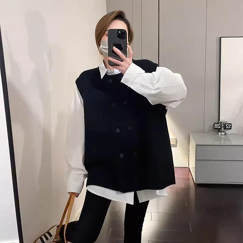 Large Size Knitted Vest Women's Spring Autumn Sleeveless Knitted Vest Women's Design Sense Korean Version of The Loose Vest