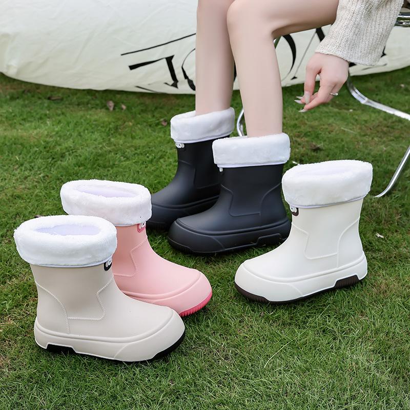 2025 new cute rain shoes women's medium rain boots cotton water shoes waterproof glue shoes kitchen car wash water boots