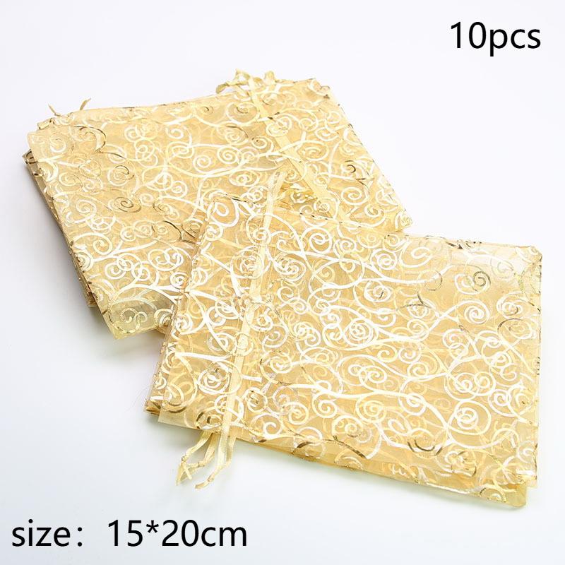 Shimmer Gold Candy Bags Drawable Organza Jewelry Packaging Pouch Christmas Holiday Wedding Birthday Party Favor Gift Wrap Bag