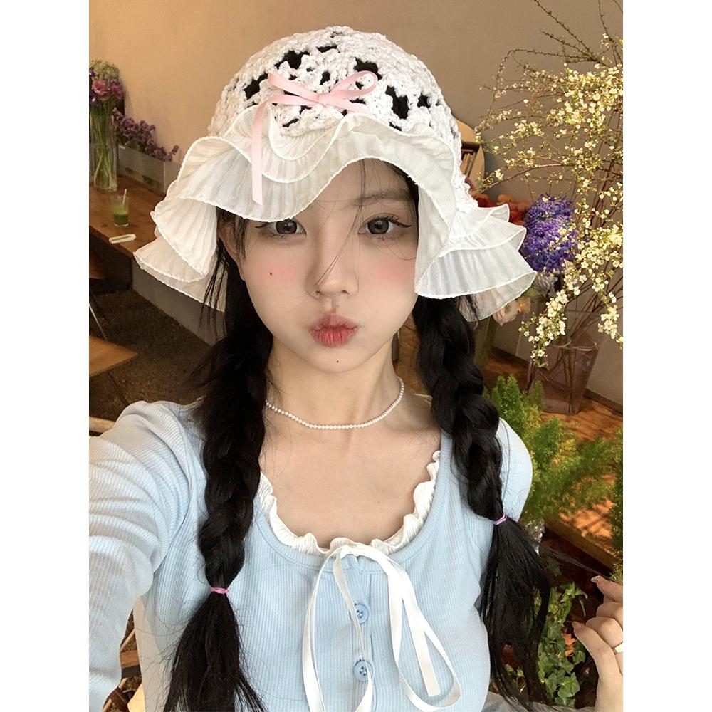 

Оригинальный дизайн: Вязаная шляпа ручной работы, детская шляпа рыбака, шляпа для прогулок ранней весной, ажурная, для защиты от солнца и затенения one size